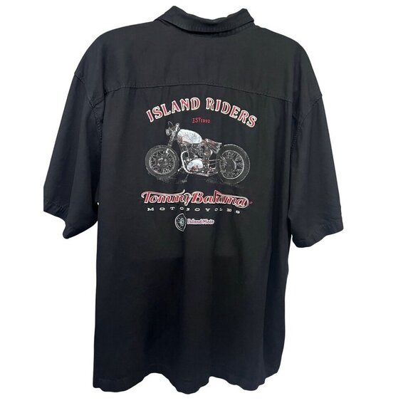 Tommy Bahama Motorcycles Mens Black Hawaiian Silk Embroidered Button Up Shirt XL